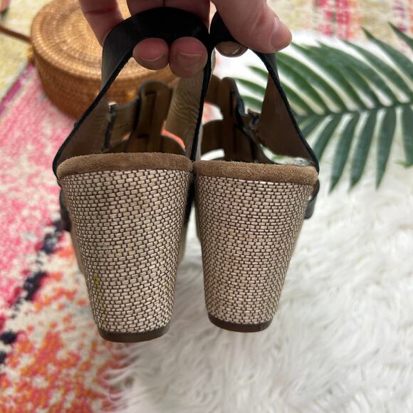 Clarks Artisan Black Leather Platform Wedge Sandal 8W 8 WIDE Ankle Strap - Picture 7 of 9